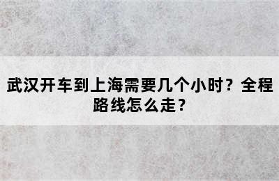 武汉开车到上海需要几个小时？全程路线怎么走？