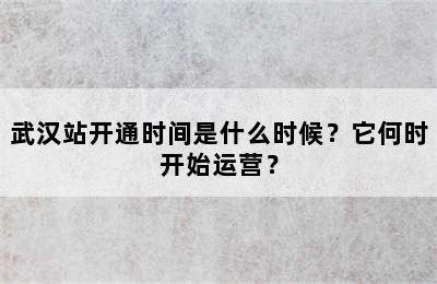 武汉站开通时间是什么时候？它何时开始运营？