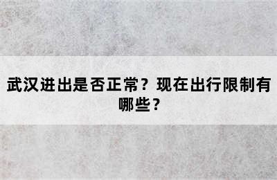 武汉进出是否正常？现在出行限制有哪些？