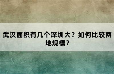 武汉面积有几个深圳大？如何比较两地规模？