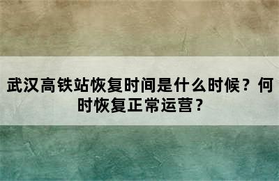 武汉高铁站恢复时间是什么时候？何时恢复正常运营？