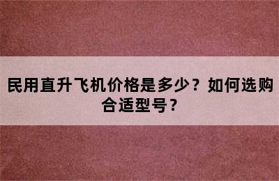 民用直升飞机价格是多少？如何选购合适型号？