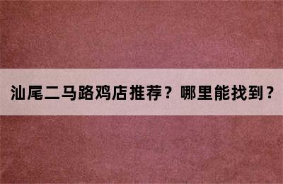 汕尾二马路鸡店推荐？哪里能找到？