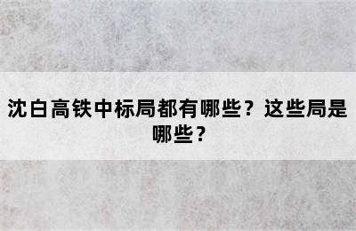 沈白高铁中标局都有哪些？这些局是哪些？