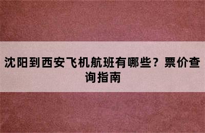 沈阳到西安飞机航班有哪些？票价查询指南