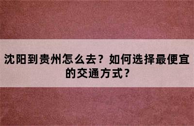 沈阳到贵州怎么去？如何选择最便宜的交通方式？