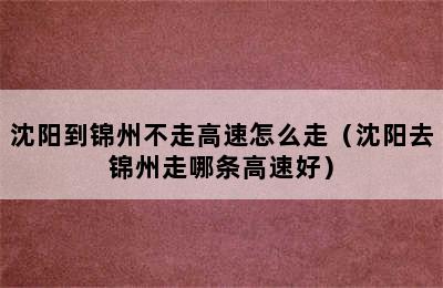 沈阳到锦州不走高速怎么走（沈阳去锦州走哪条高速好）