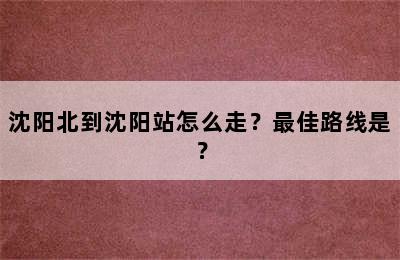 沈阳北到沈阳站怎么走？最佳路线是？