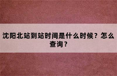 沈阳北站到站时间是什么时候？怎么查询？