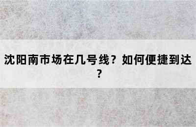 沈阳南市场在几号线？如何便捷到达？