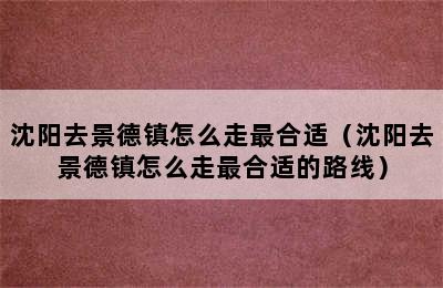 沈阳去景德镇怎么走最合适（沈阳去景德镇怎么走最合适的路线）