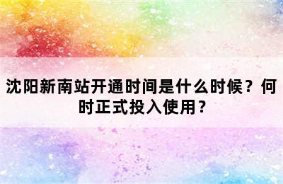 沈阳新南站开通时间是什么时候？何时正式投入使用？