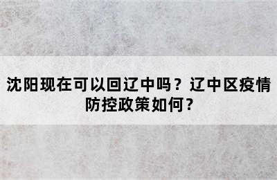 沈阳现在可以回辽中吗？辽中区疫情防控政策如何？