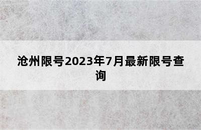 沧州限号2023年7月最新限号查询