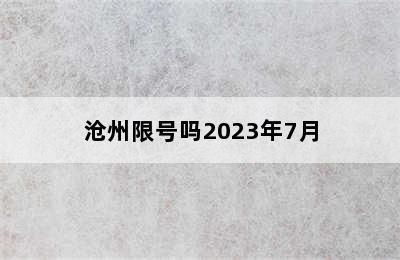 沧州限号吗2023年7月