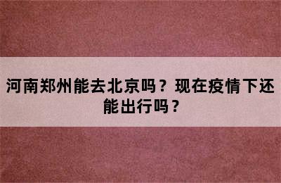 河南郑州能去北京吗？现在疫情下还能出行吗？