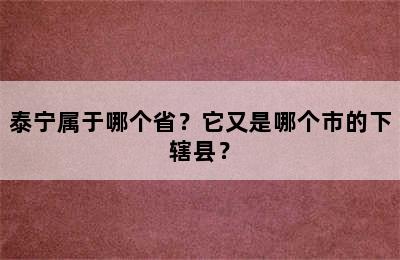 泰宁属于哪个省？它又是哪个市的下辖县？