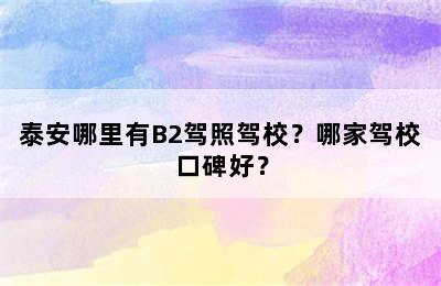 泰安哪里有B2驾照驾校？哪家驾校口碑好？