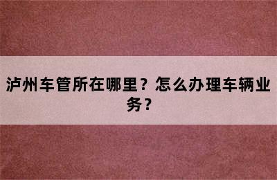 泸州车管所在哪里？怎么办理车辆业务？