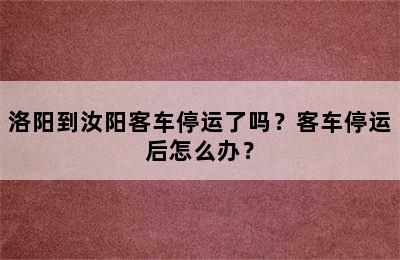 洛阳到汝阳客车停运了吗？客车停运后怎么办？