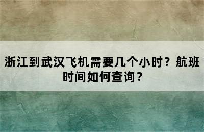 浙江到武汉飞机需要几个小时？航班时间如何查询？