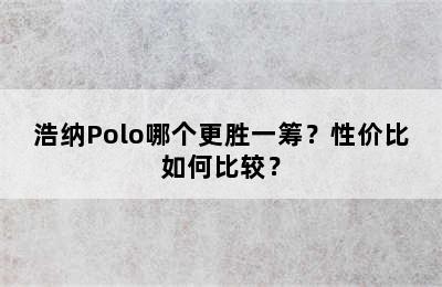 浩纳Polo哪个更胜一筹？性价比如何比较？