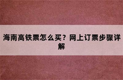 海南高铁票怎么买？网上订票步骤详解