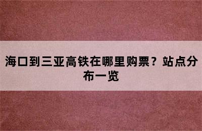 海口到三亚高铁在哪里购票？站点分布一览