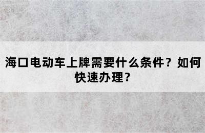 海口电动车上牌需要什么条件？如何快速办理？