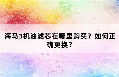 海马3机油滤芯在哪里购买？如何正确更换？