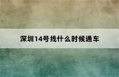 深圳14号线什么时候通车