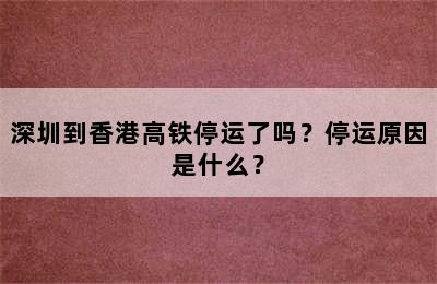 深圳到香港高铁停运了吗？停运原因是什么？