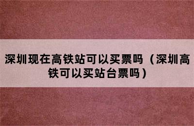 深圳现在高铁站可以买票吗（深圳高铁可以买站台票吗）