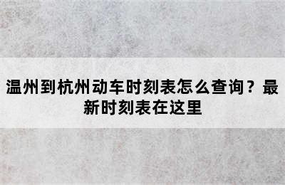 温州到杭州动车时刻表怎么查询？最新时刻表在这里