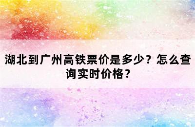 湖北到广州高铁票价是多少？怎么查询实时价格？