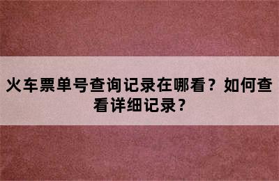 火车票单号查询记录在哪看？如何查看详细记录？