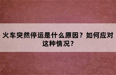 火车突然停运是什么原因？如何应对这种情况？