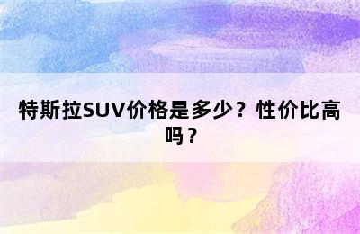 特斯拉SUV价格是多少？性价比高吗？