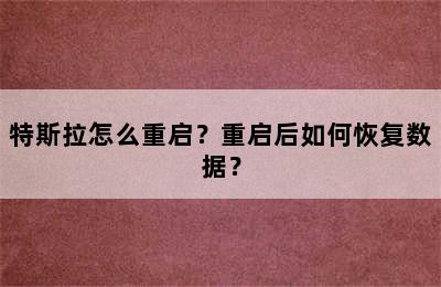 特斯拉怎么重启？重启后如何恢复数据？