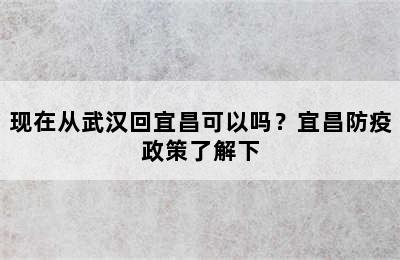 现在从武汉回宜昌可以吗？宜昌防疫政策了解下