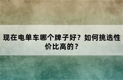 现在电单车哪个牌子好？如何挑选性价比高的？