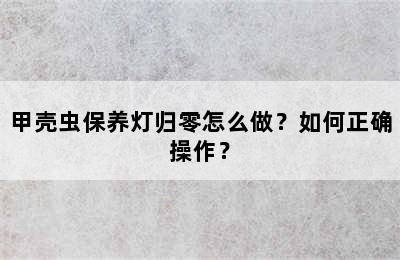 甲壳虫保养灯归零怎么做？如何正确操作？