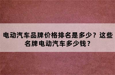 电动汽车品牌价格排名是多少？这些名牌电动汽车多少钱？