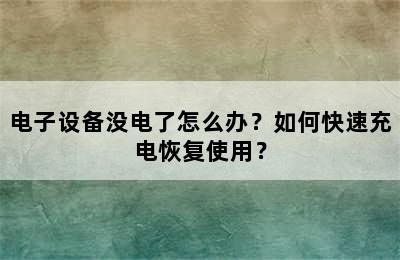 电子设备没电了怎么办？如何快速充电恢复使用？