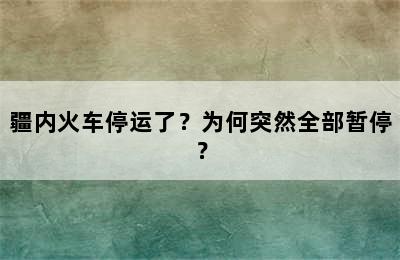 疆内火车停运了？为何突然全部暂停？