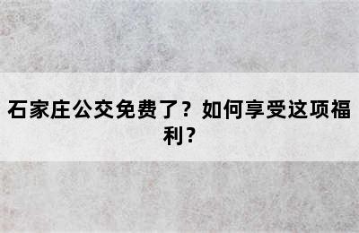 石家庄公交免费了？如何享受这项福利？