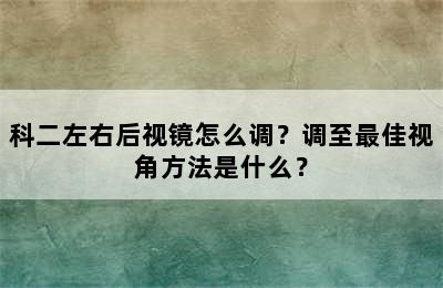 科二左右后视镜怎么调？调至最佳视角方法是什么？