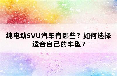 纯电动SVU汽车有哪些？如何选择适合自己的车型？