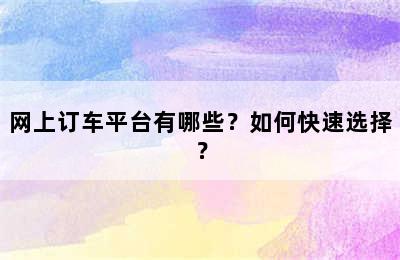 网上订车平台有哪些？如何快速选择？