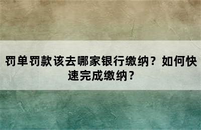 罚单罚款该去哪家银行缴纳？如何快速完成缴纳？